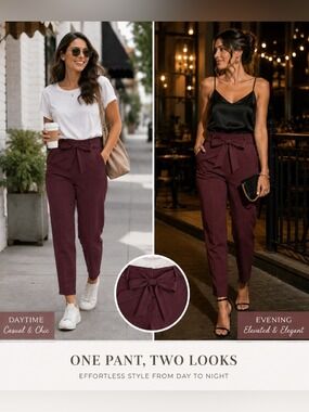 RW&CO Women’s maroon burgundy High-Waist Tie Front ankle Pants Sz 6 Plum